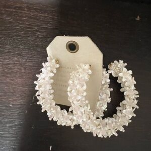 Anthropologie Cream Floral Hoop Earrings